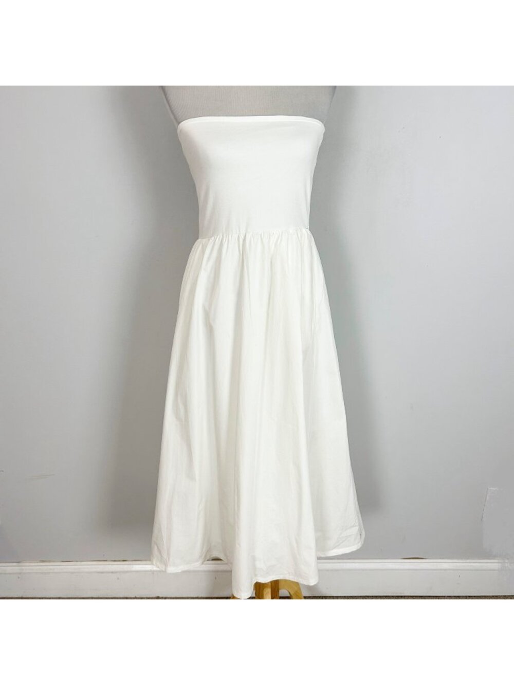 NEW Gap White Strapless Midi Dress A-line Fit & Flare Beach Size Medium Petite